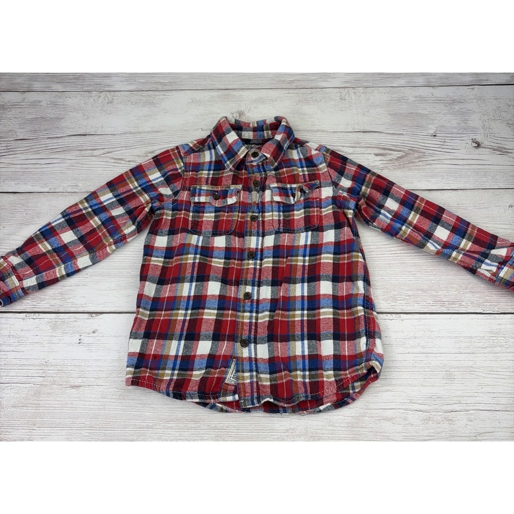 OshKosh B'gosh Boy's 6 Youth Long Sleeve Button Up Plaid‎ Red Blue